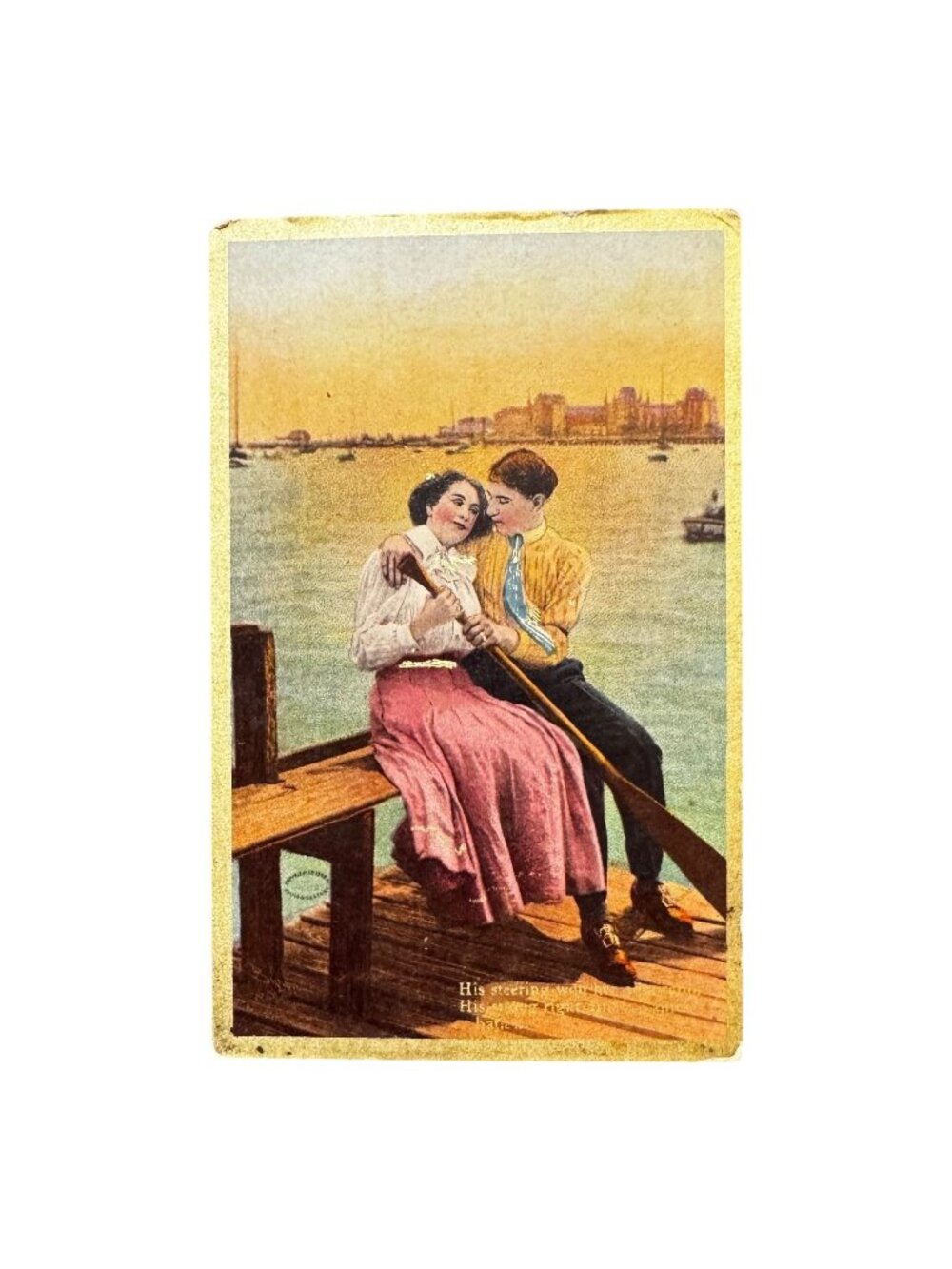 Vtg Postcard "Canoe" Series Romantic Couple Rowing On Dock 20th Century Unused